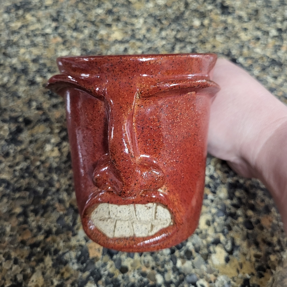 Handcrafted Angry Face Art Pottery Mug